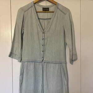 Michael Stars Linen Shirt Dress 3/4 Length Sleeve Size XS